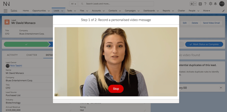 Lead - Record a personalised video message